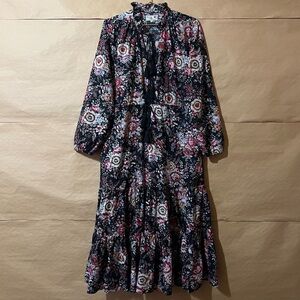 Tuckernuck | Mille Astrid Dress Tie Neck Tiered Midi Dress Bloomsbury Size S